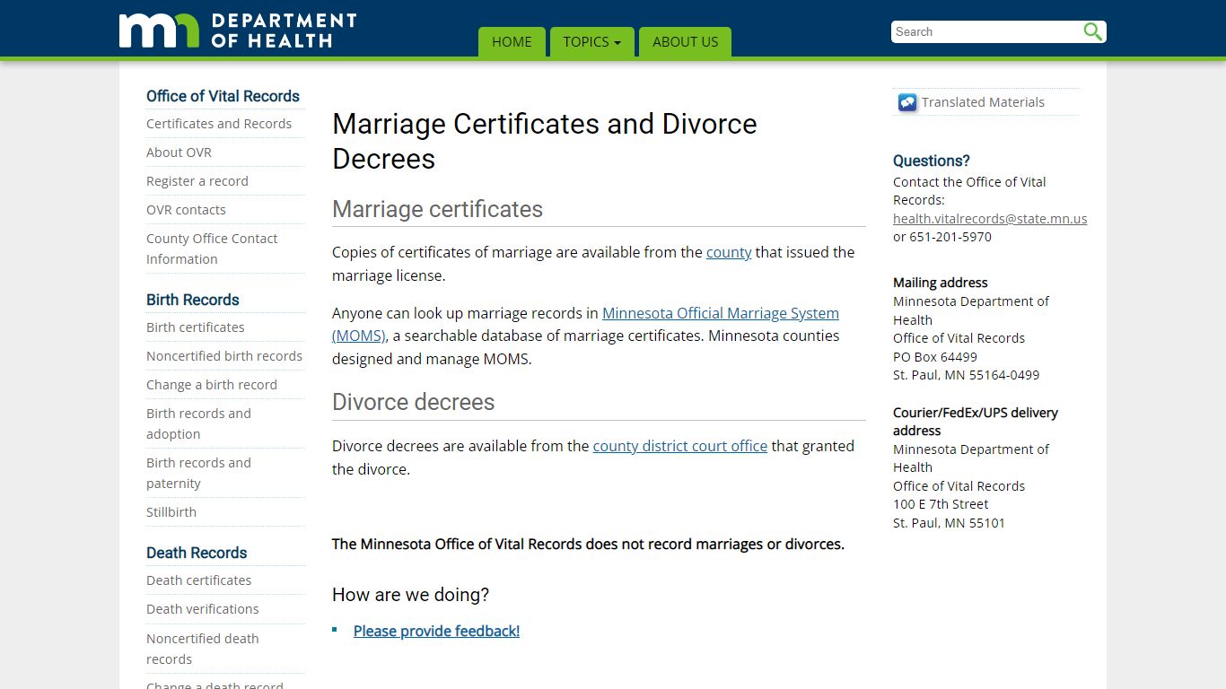 Marriage Certificates and Divorce Decrees - health.state.mn.us